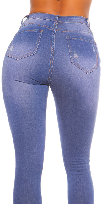 hoge taille skinny jeans gebruikte used look blauw